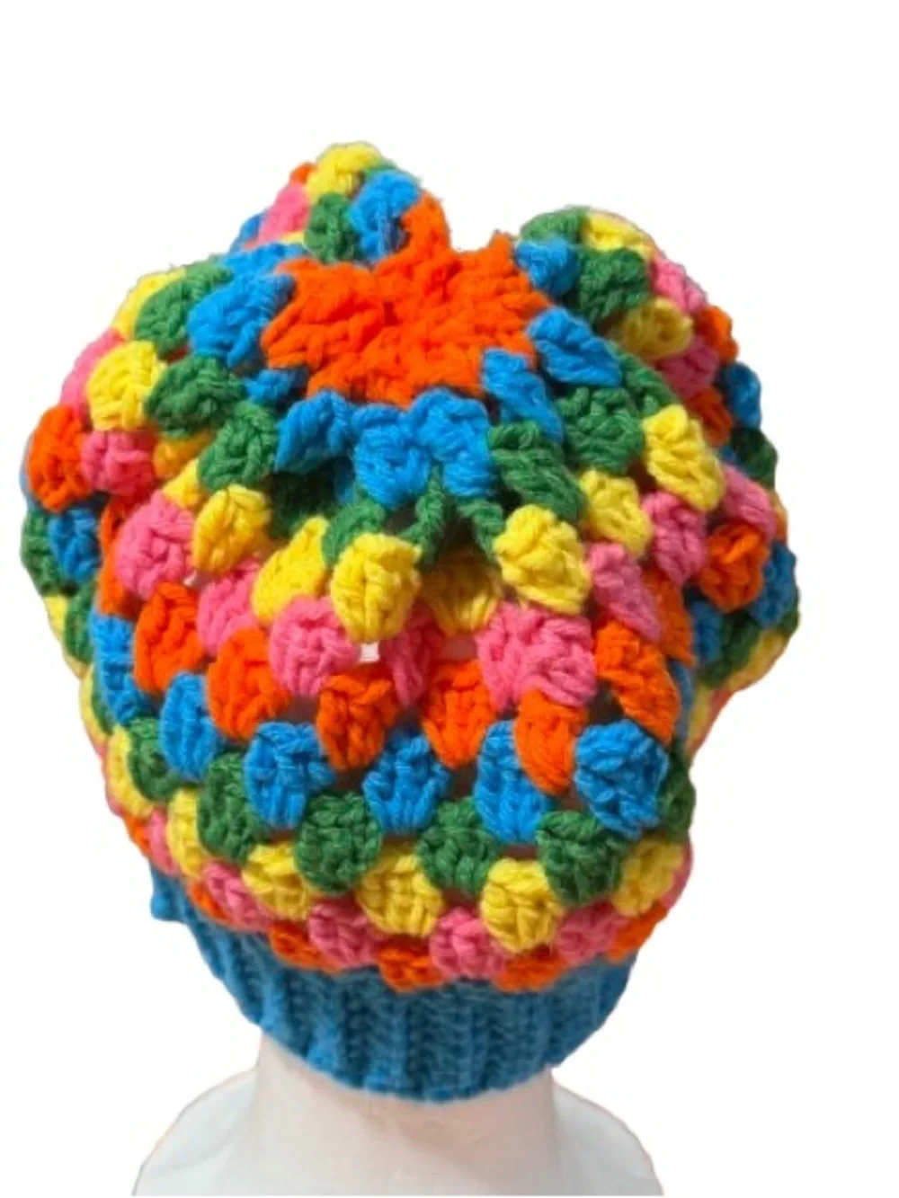 Handmade Rainbow granny Stitch Crochet Beanie | Slouchy Winter Hat | OOAK